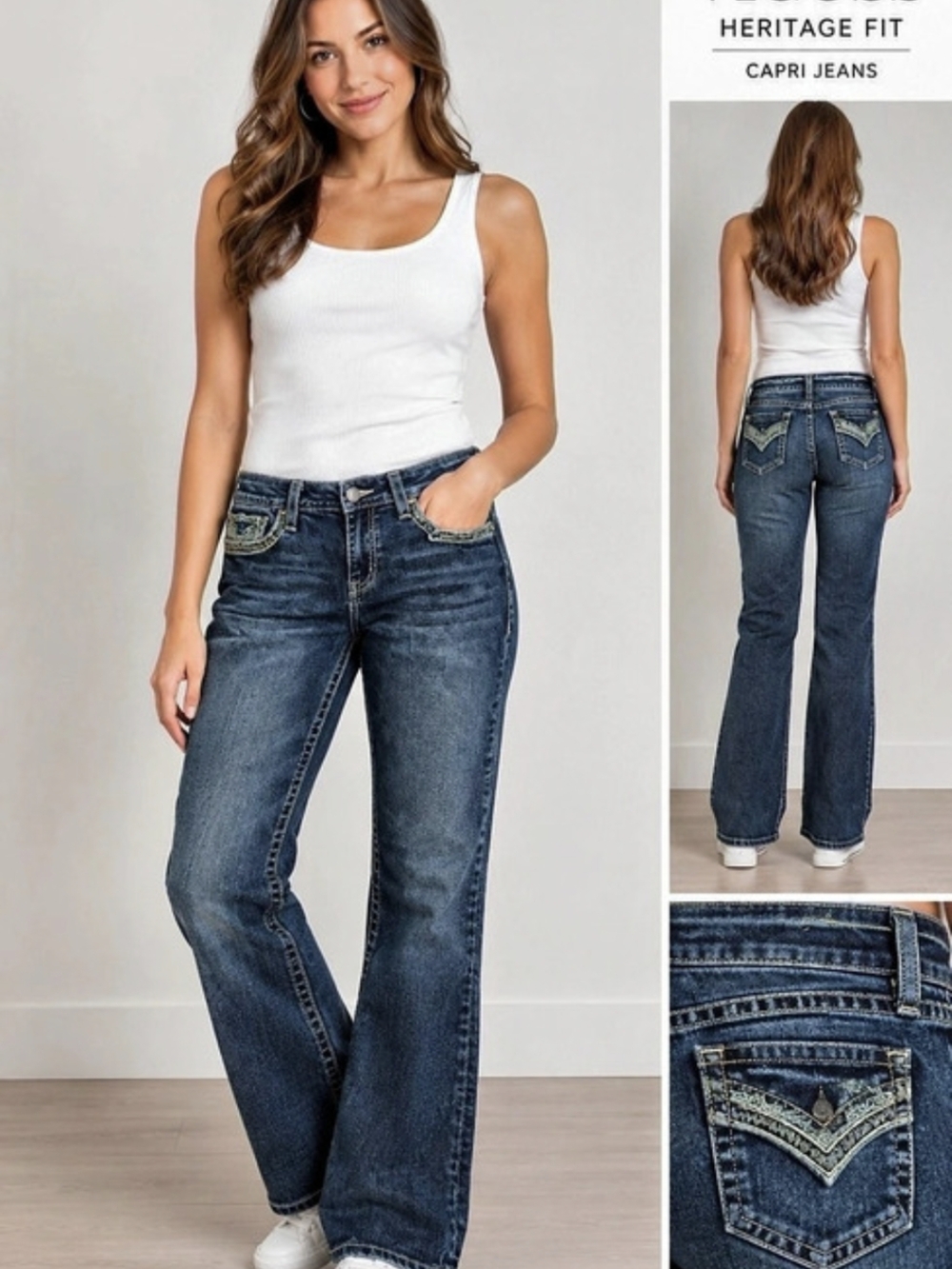 Vigoss Heritage Fit Capri Jeans Womens Boot Cut Blue Size 12 | Elastic Waistband